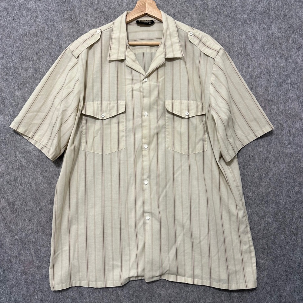 Triumph of California Mens‎ XL Tan Striped Short Sleeve Button Up Safari Shirt